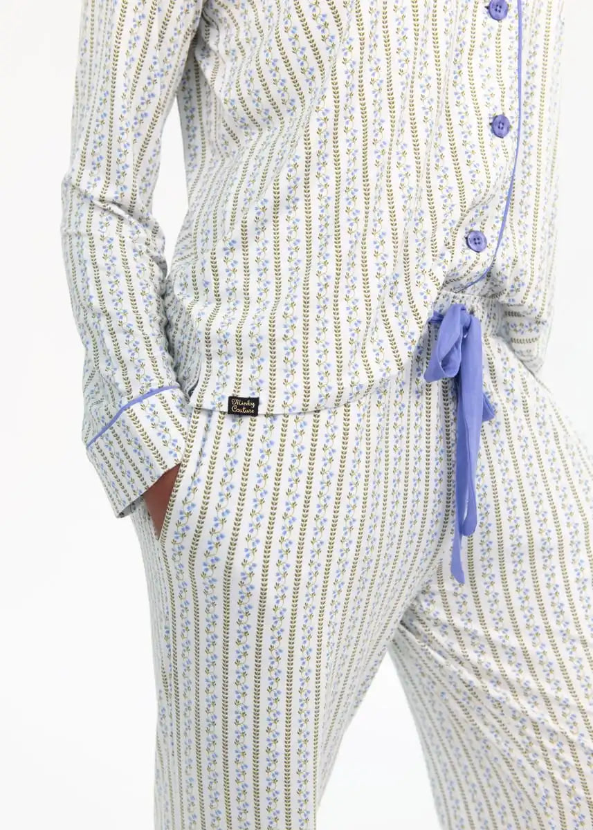 Women's Button Up Pant Set - Periwinkle Stripe