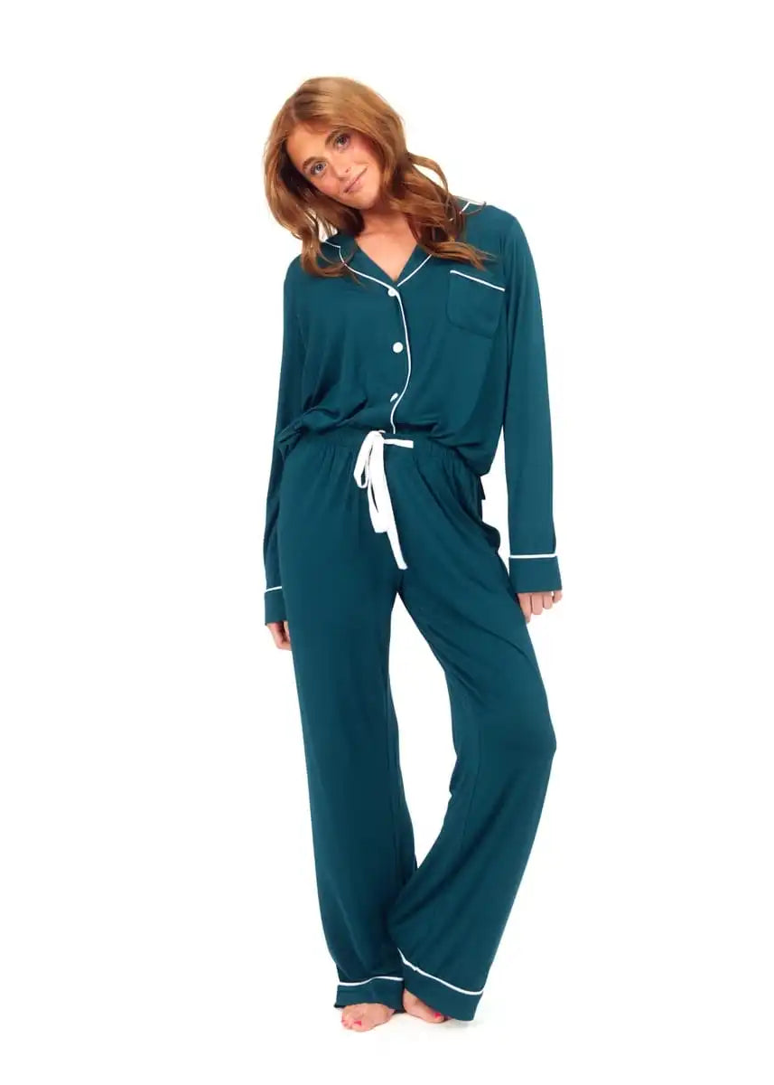Women's Button Up Pant Set - Deep Teal
