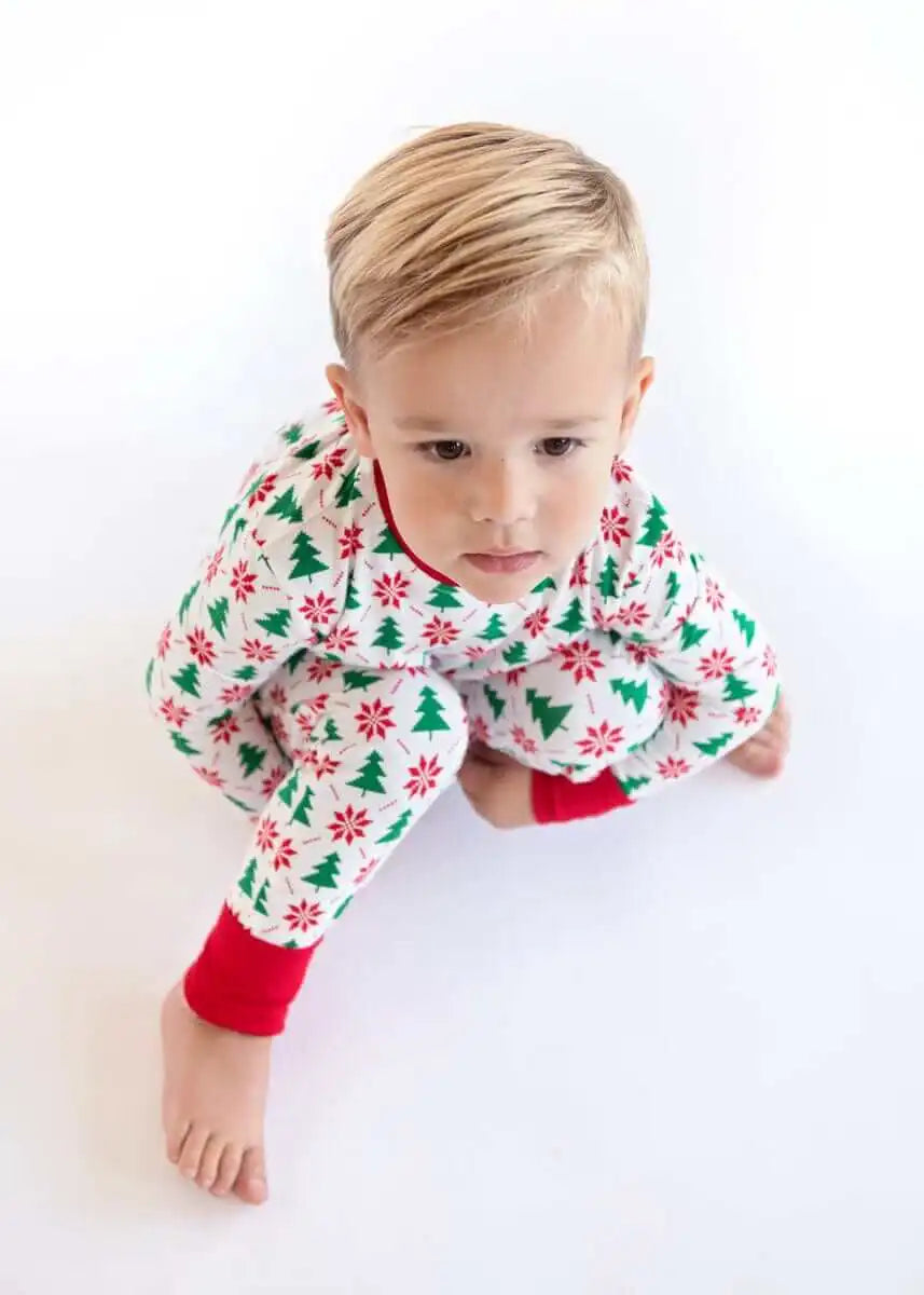 Snug-Fitting Unisex Toddler Matching Set - Poinsettia and Tree
